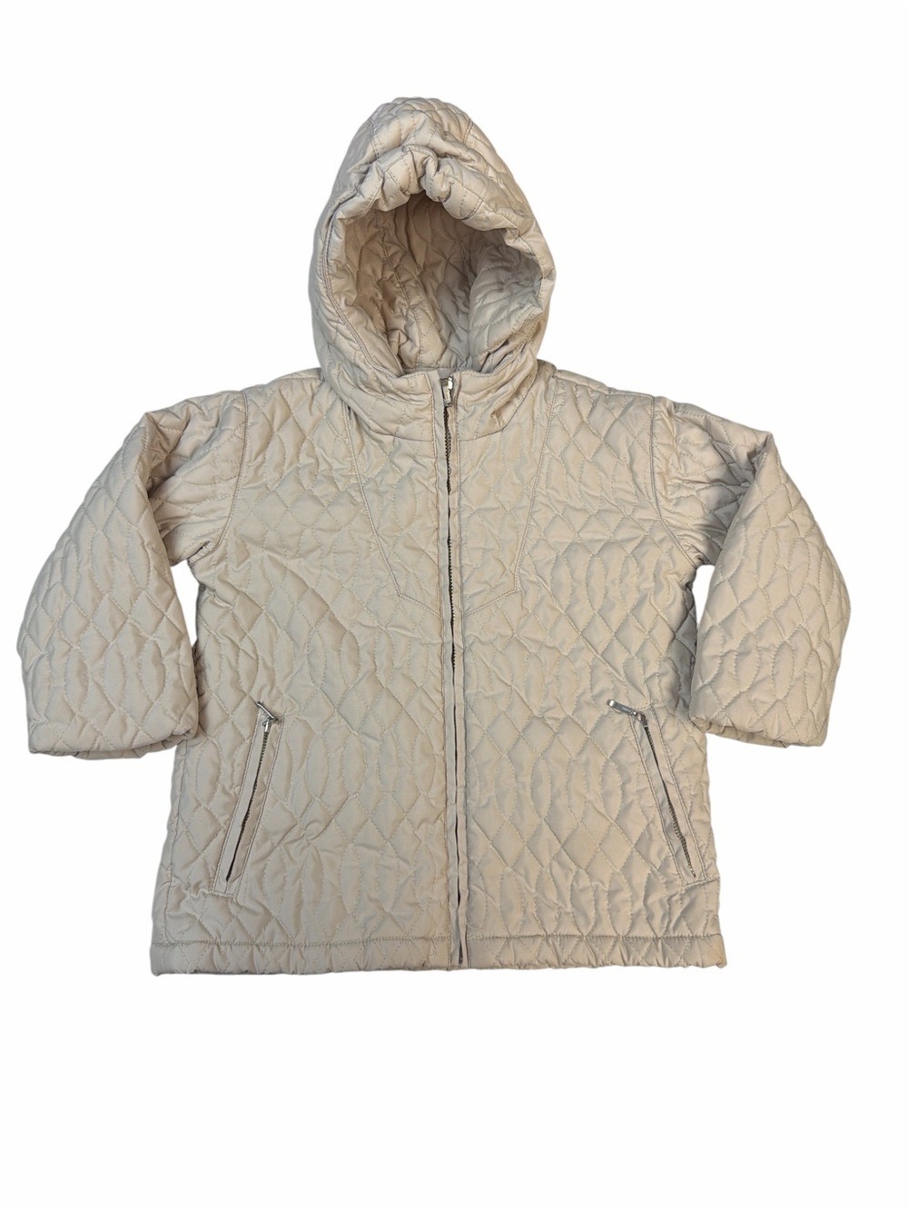 Flora and Henri Vintage Rare Quilted Hooded Puffer Coat Jacket Cream Beige 2YT